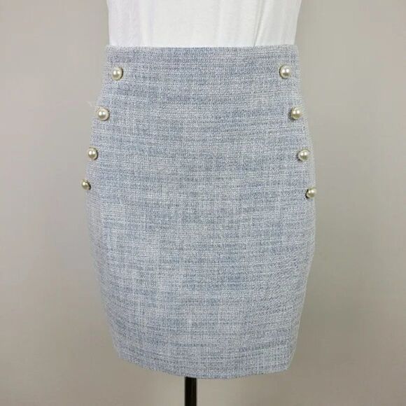 𝅺generation Love Blue & White Tweed Linen Adi Mini Skirt Size XS - Picture 3 of 16